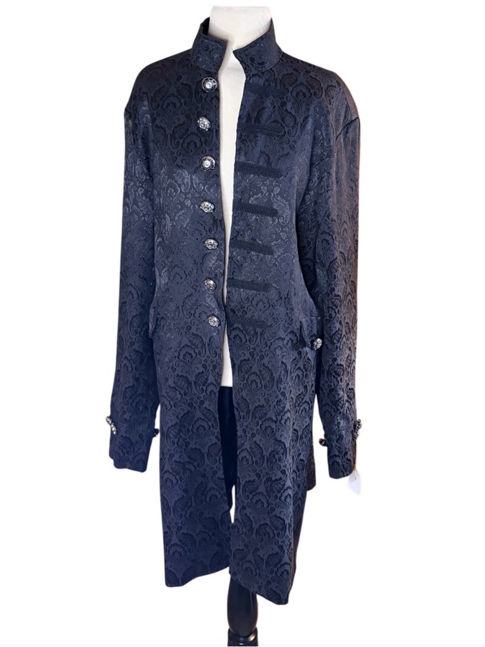 Elegant Black Brocade Frock Jacket/Coat